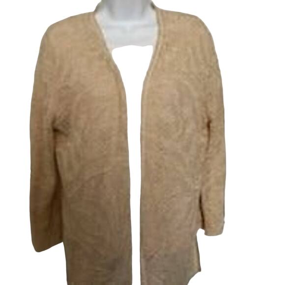 Roz & Ali Size L Light Beige Pattern Gold Flecked Light Cardigan - Picture 1 of 9